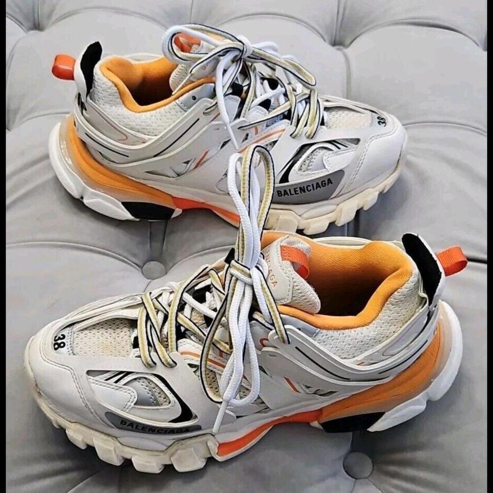 Balenciaga Track Sneakers Orange White  Black Comfort Womens Shoes 38 8 $1,100